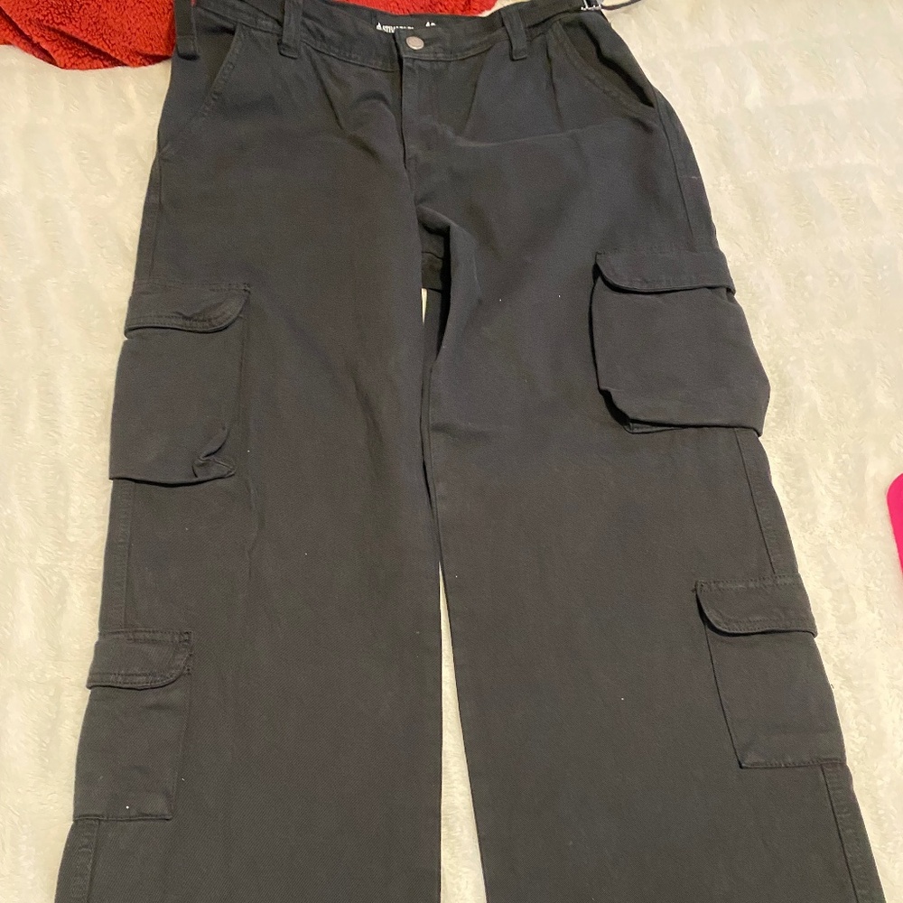 Black cargo straight leg pants